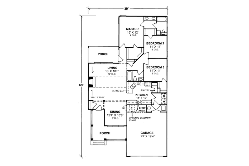 House Plan Design - Floor Plan - Main Floor for Country House Plan #20-348 - 3 bed, 2 bath