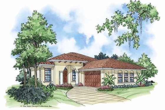 Exterior - Front Elevation 3 for Mediterranean House Plan #930-378 - 2 bed, 2 bath