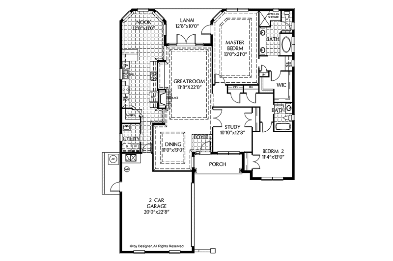 Home Plan - Floor Plan - Main Floor for Colonial House Plan #999-169 - 2 bed, 2 bath
