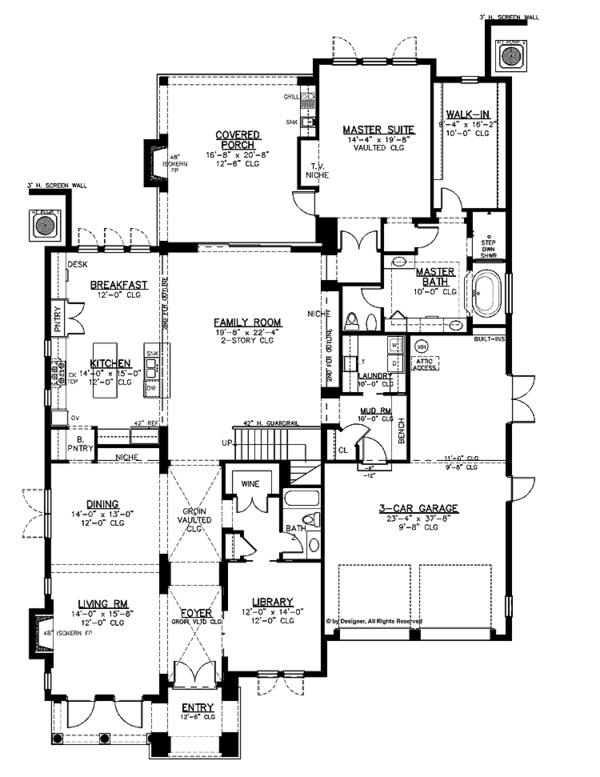House Design - Mediterranean Floor Plan - Main Floor Plan #1019-3