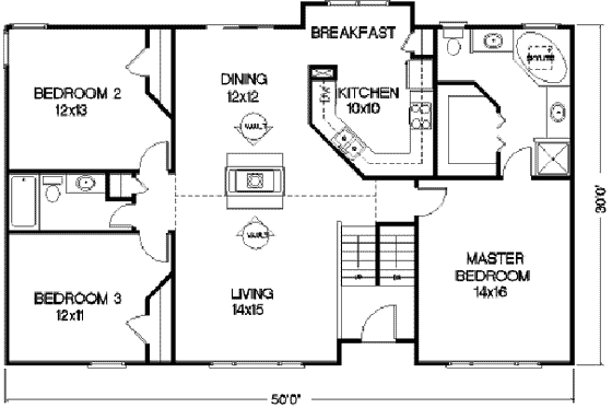 Floor Plan - Main Floor for Traditional House Plan #56-123 - 3 bed, 2 bath