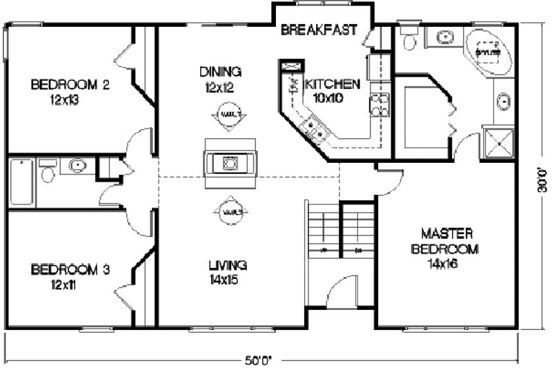 Dream House Plan - Floor Plan - Main Floor for Traditional House Plan #56-123 - 3 bed, 2 bath