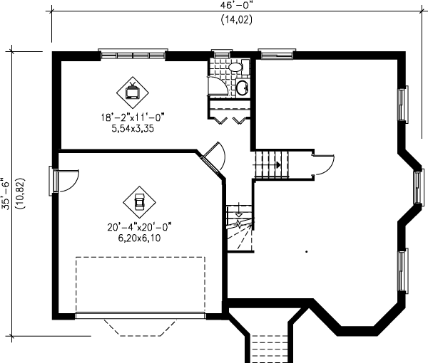 European Floor Plan - Lower Floor Plan #25-364