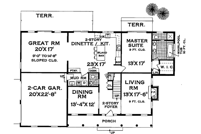 House Blueprint - Floor Plan - Main Floor for Farmhouse House Plan #3-258 - 4 bed, 2.5 bath