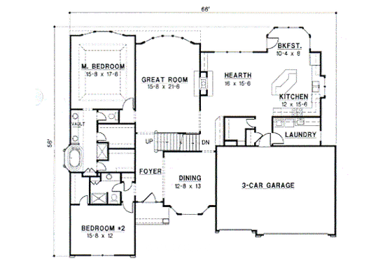 Floor Plan - Main Floor for European House Plan #67-435 - 4 bed, 3 bath
