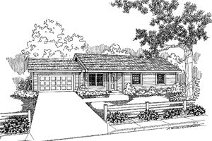 Exterior - Front Elevation 3 for Ranch House Plan #60-1022 - 3 bed, 2 bath