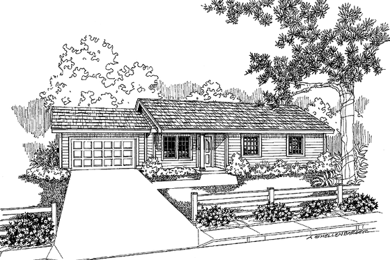Exterior - Front Elevation 3 for Ranch House Plan #60-1022 - 3 bed, 2 bath