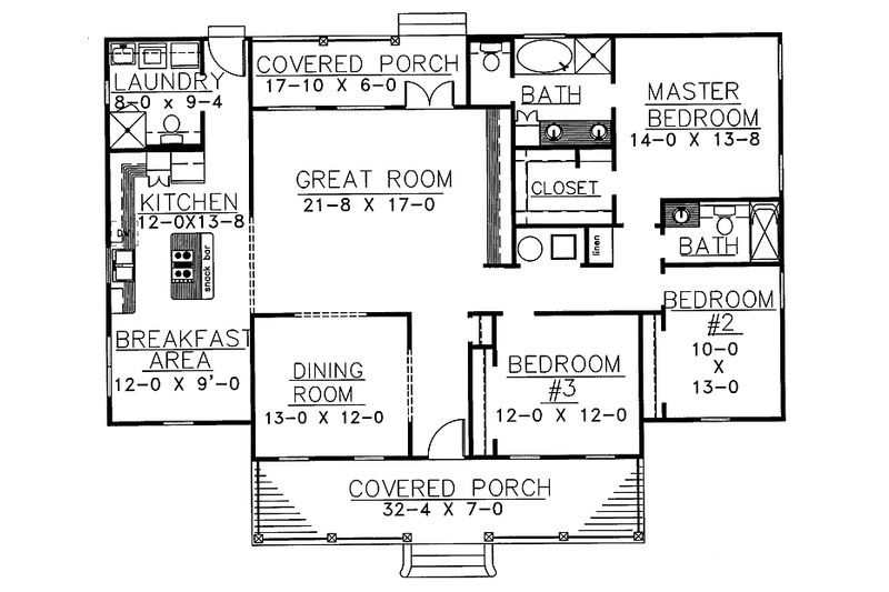 Dream House Plan - Floor Plan - Main Floor for Country House Plan #44-201 - 3 bed, 3 bath
