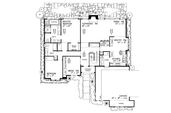 Floor Plan - Main Floor for Tudor House Plan #72-787 - 2 bed, 2 bath