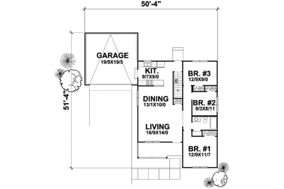Floor Plan - Main Floor for Traditional House Plan #50-271 - 3 bed, 1 bath