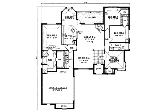 Floor Plan - Main Floor for European House Plan #42-261 - 4 bed, 2 bath