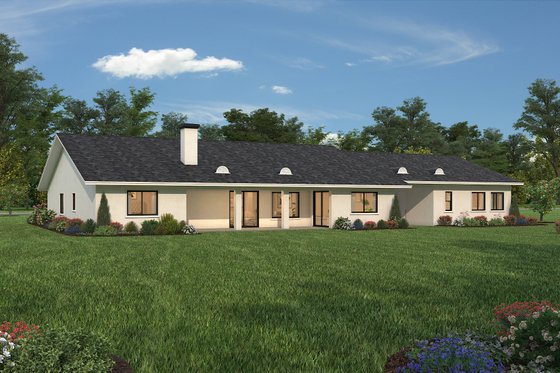 Exterior - Rear Elevation 1 for Ranch House Plan #1-716 - 4 bed, 3.5 bath