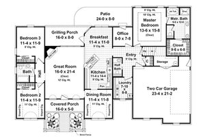 Floor Plan - Main Floor for Ranch House Plan #21-240 - 3 bed, 2.5 bath