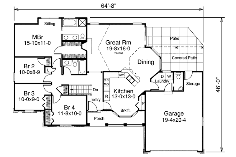 Home Plan - Floor Plan - Main Floor for Traditional House Plan #57-362 - 4 bed, 2.5 bath