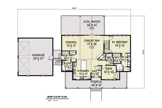 Floor Plan - Main Floor for Farmhouse House Plan #1070-169 - 5 bed, 3 bath