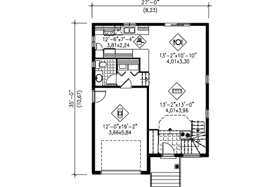 Floor Plan - Main Floor for Modern House Plan #25-4230 - 3 bed, 1.5 bath