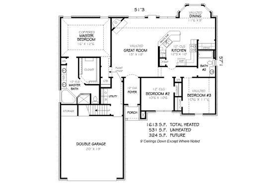 Floor Plan - Main Floor for Traditional House Plan #424-128 - 3 bed, 2 bath