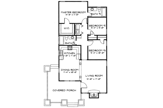 Floor Plan - Main Floor for Cottage House Plan #43-104 - 3 bed, 2 bath