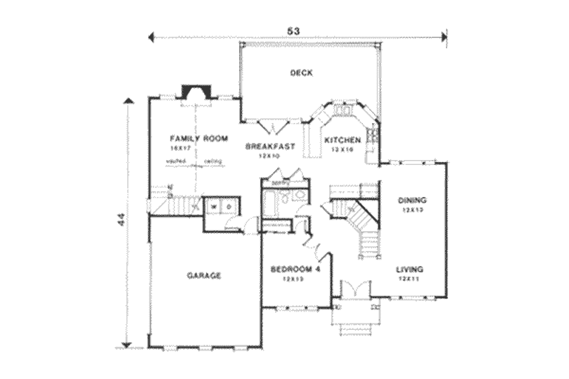 Architectural House Design - Floor Plan - Main Floor for European House Plan #129-118 - 4 bed, 3 bath