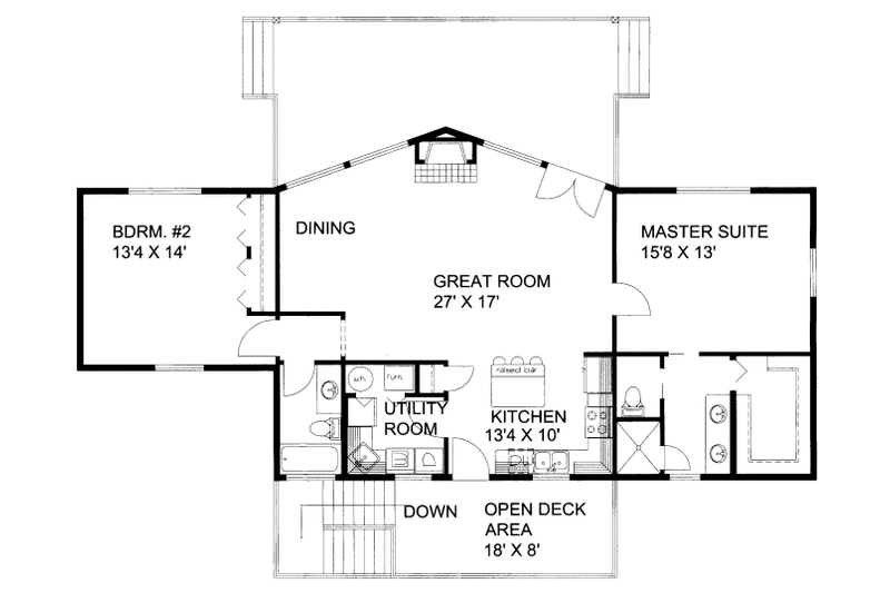House Blueprint - Floor Plan - Main Floor for Cabin House Plan #117-788 - 2 bed, 2 bath