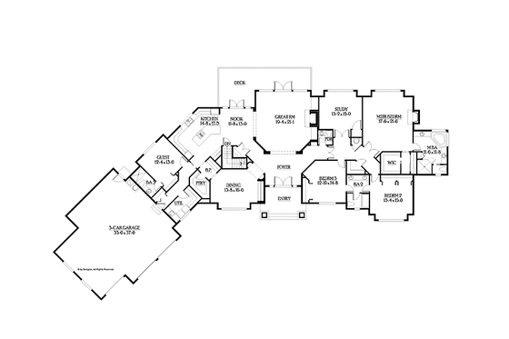 Floor Plan - Main Floor for Craftsman House Plan #132-552 - 4 bed, 3.5 bath