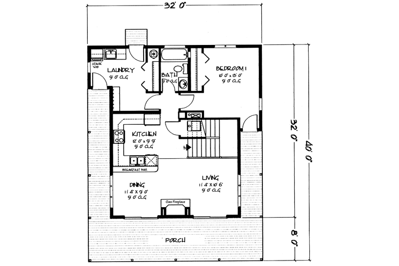Home Plan - Floor Plan - Main Floor for Prairie House Plan #984-1 - 3 bed, 2 bath