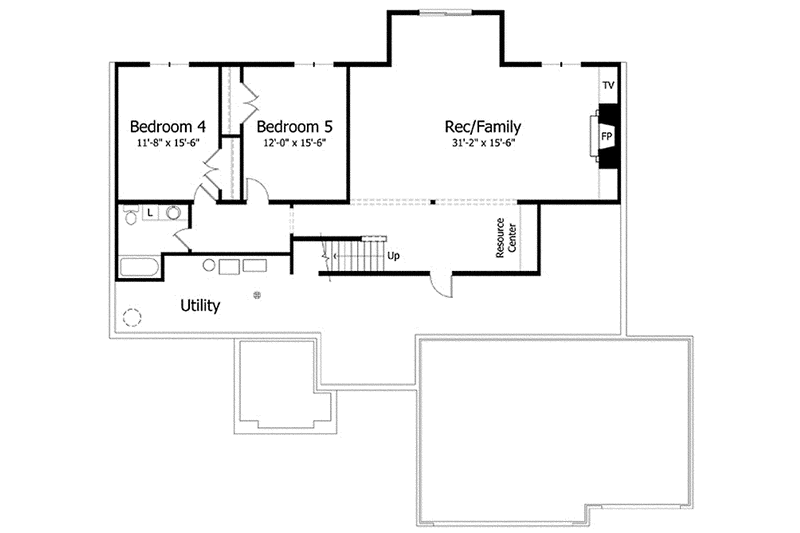 House Blueprint - Floor Plan - Lower Floor for European House Plan #51-997 - 5 bed, 3 bath