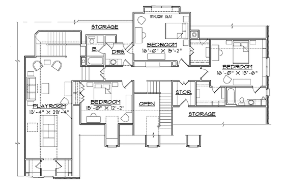 Floor Plan - Upper Floor for Traditional House Plan #1054-16 - 4 bed, 3 bath