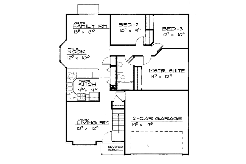 Home Plan - Floor Plan - Main Floor for Ranch House Plan #308-266 - 3 bed, 1 bath