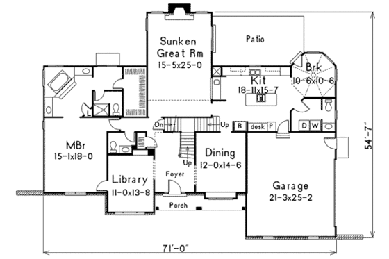 Floor Plan - Main Floor for Traditional House Plan #57-205 - 4 bed, 4.5 bath