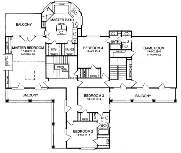 Architectural House Design - Southern Floor Plan - Upper Floor Plan #952-121