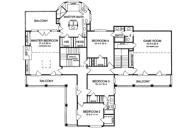 Architectural House Design - Floor Plan - Upper Floor for Southern House Plan #952-121 - 4 bed, 3.5 bath