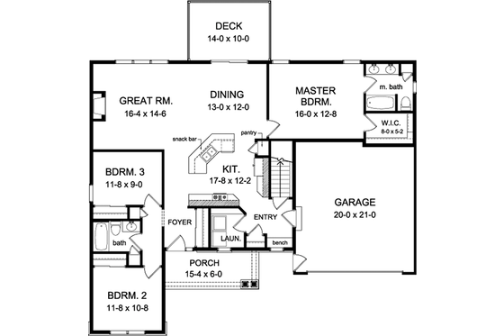 Floor Plan - Main Floor for Ranch House Plan #1010-137 - 3 bed, 2 bath