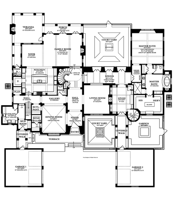Architectural House Design - Mediterranean Floor Plan - Main Floor Plan #1058-19