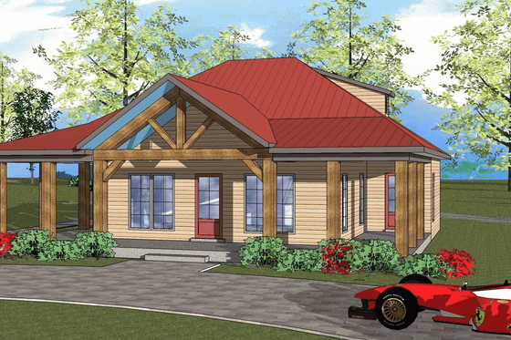 Exterior - Front Elevation for Farmhouse House Plan #8-227 - 2 bed, 1 bath