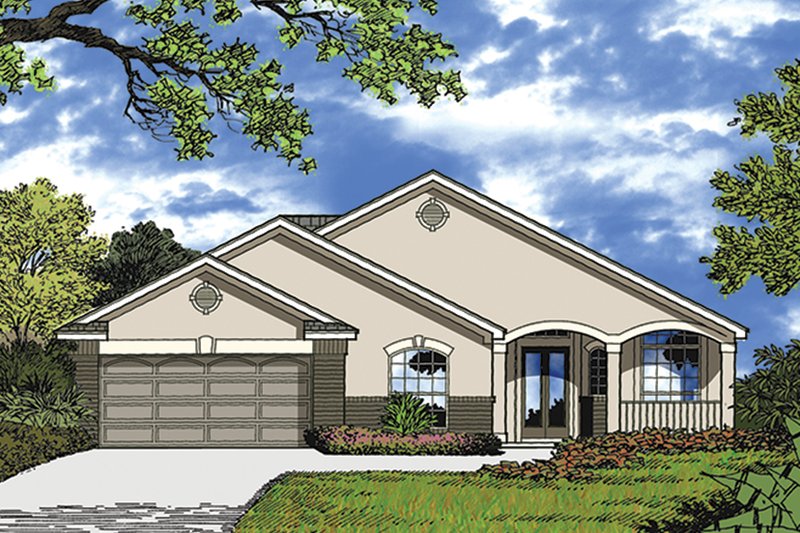 Home Plan - Exterior - Front Elevation 3 for Mediterranean House Plan #417-853 - 4 bed, 2 bath