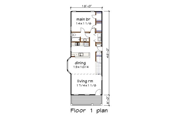 Floor Plan - Main Floor for Bungalow House Plan #79-176 - 3 bed, 2 bath
