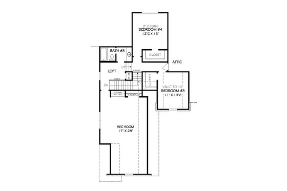 Floor Plan - Upper Floor for European House Plan #424-252 - 4 bed, 3 bath