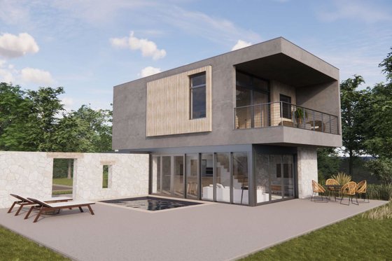 Exterior - Front Elevation for Modern House Plan #20-2540 - 1 bed, 1.5 bath