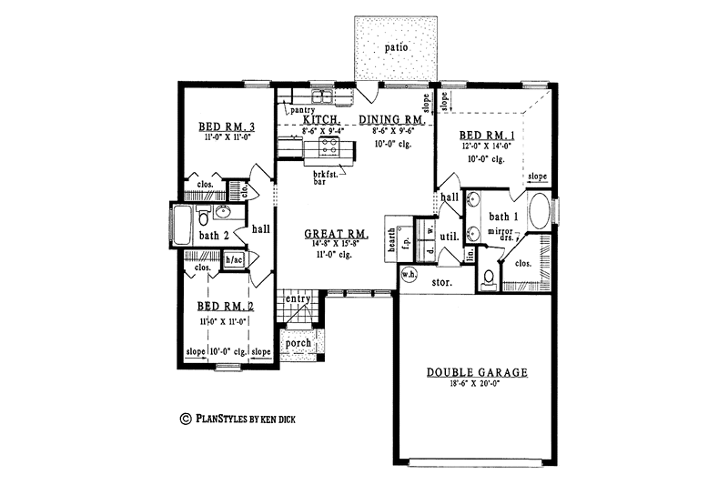 Home Plan - Floor Plan - Main Floor for European House Plan #42-443 - 3 bed, 2 bath