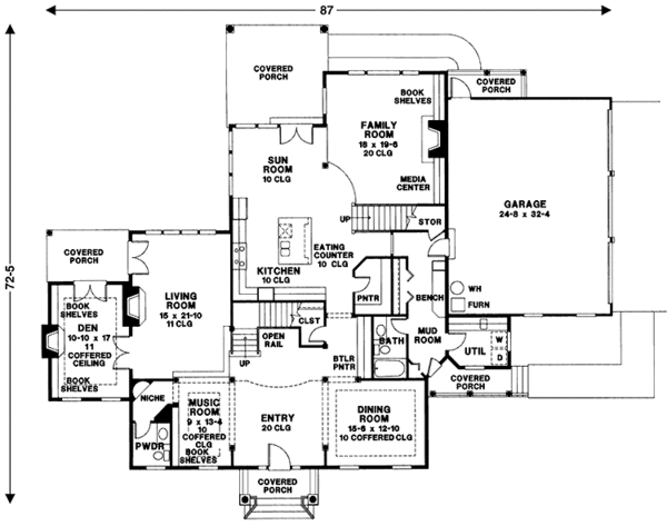 Architectural House Design - Colonial Floor Plan - Main Floor Plan #966-57