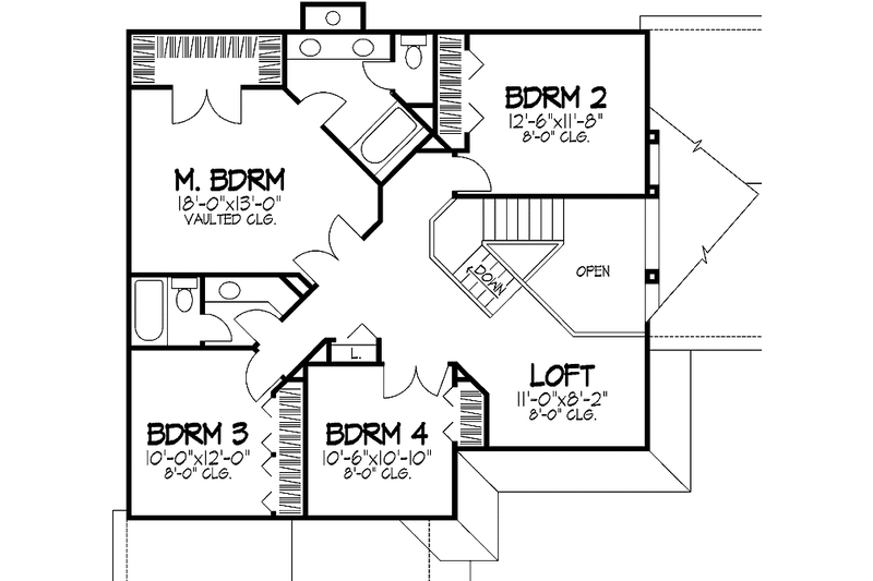 Home Plan - Floor Plan - Upper Floor for Country House Plan #320-1143 - 4 bed, 2.5 bath