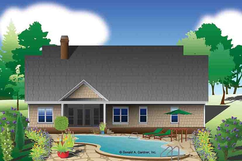 Home Plan - Exterior - Rear Elevation for European House Plan #929-967 - 3 bed, 2 bath