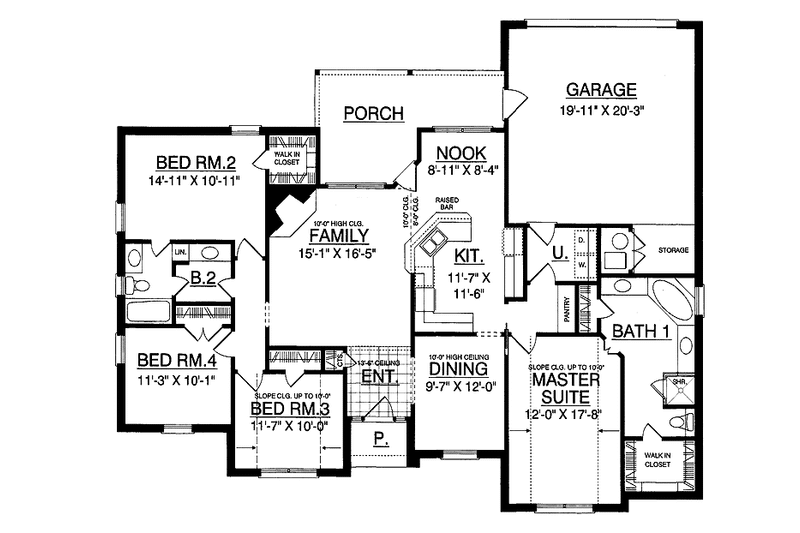 House Blueprint - Floor Plan - Main Floor for Traditional House Plan #40-505 - 4 bed, 2 bath
