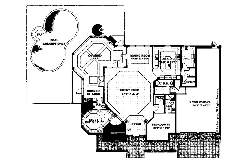 Architectural House Design - Floor Plan - Main Floor for Mediterranean House Plan #1017-56 - 4 bed, 4 bath