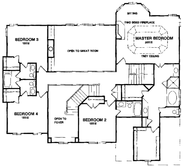 Architectural House Design - Colonial Floor Plan - Upper Floor Plan #129-171