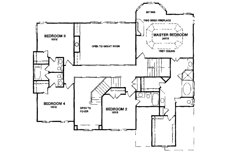 Architectural House Design - Floor Plan - Upper Floor for Colonial House Plan #129-171 - 5 bed, 4 bath