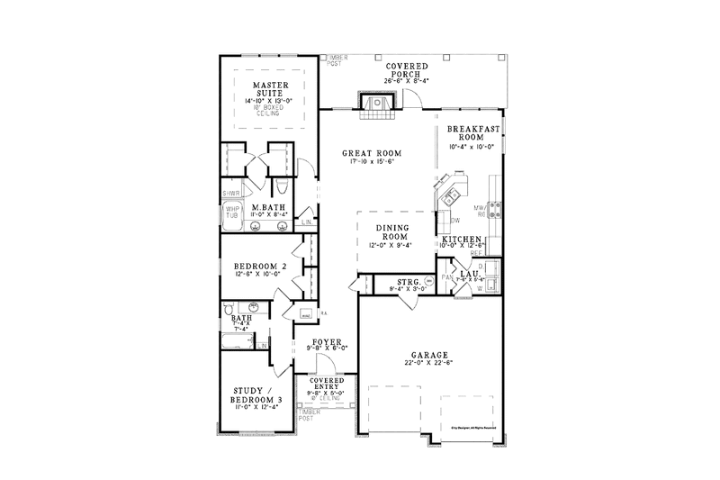 Home Plan - Floor Plan - Main Floor for Country House Plan #17-3356 - 3 bed, 2 bath