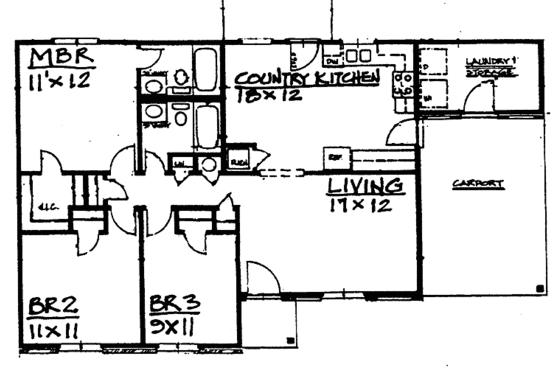 Floor Plan - Main Floor for Ranch House Plan #30-243 - 3 bed, 2 bath