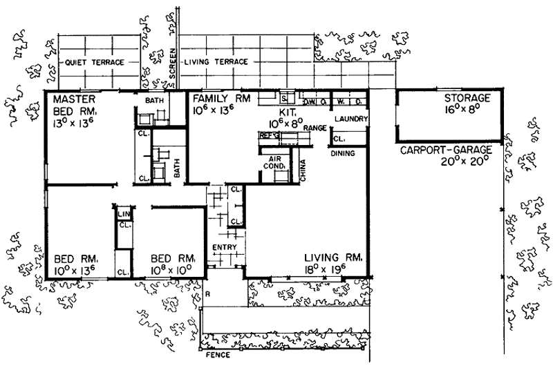House Blueprint - Floor Plan - Main Floor for Ranch House Plan #72-505 - 3 bed, 2 bath